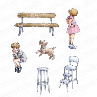 EDGAR AND MOLLY VINTAGE BENCH SET RUBBER STAMPS
